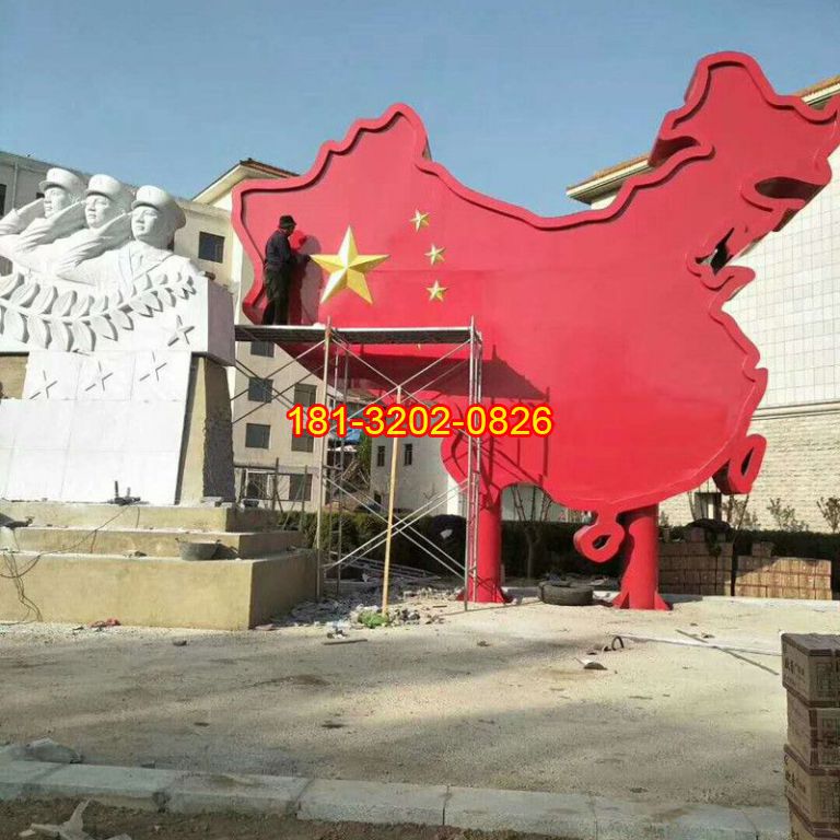 党建主题不锈钢大型中国地图雕塑